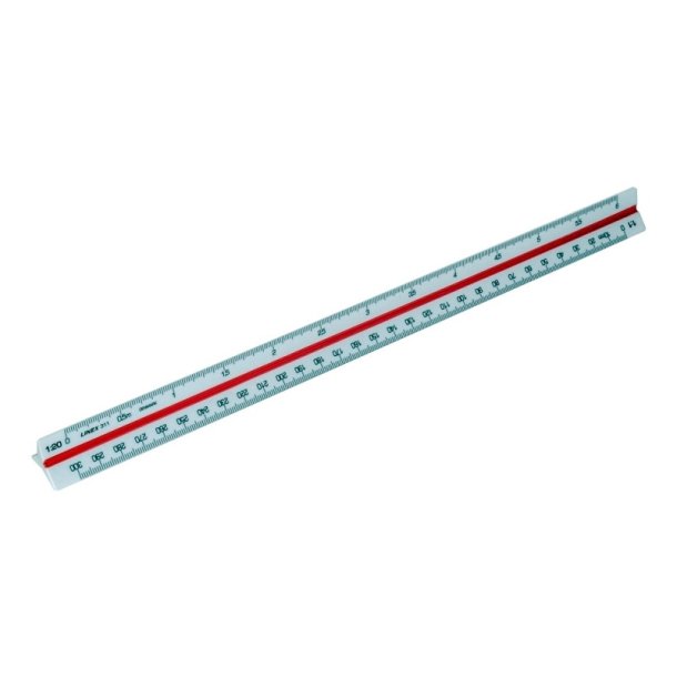 Linex Trekantet lineal/Mlestok - 311 - 30 cm - indd. 1:1:20:25:50:75:125 - hvid/grn