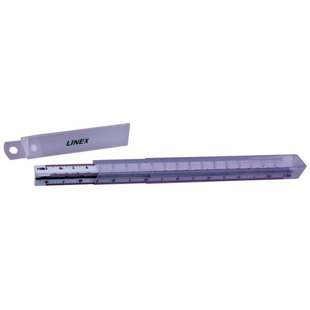 Linex Trekantet lineal/Mlestok - 311 - 30 cm - indd. 1:1:20:25:50:75:125 - hvid/grn