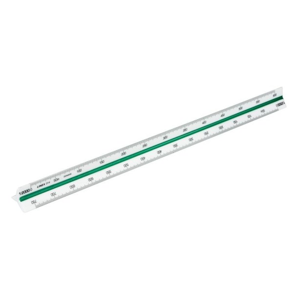 Linex Trekantet lineal/Mlestok - 314 - 30 cm - indd. 1:500:1000:1250:1500:2000:2500 - hvid/grn