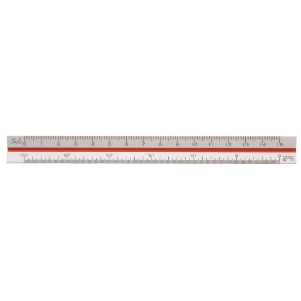 Linex Trekantet lineal/Mlestok - 347 - 15 cm - indd. 1:100:200:300:400:500:600 - hvid/rd