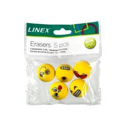 Linex viskelder Emoji - pose med 5 stk. forskellige udtryk - Gule til at stte p blyant top