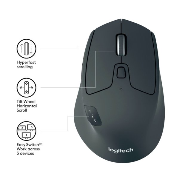 Logitech M720 Triathlon mus - hjrehndet - optisk - 7 knapper - trdls - Bluetooth