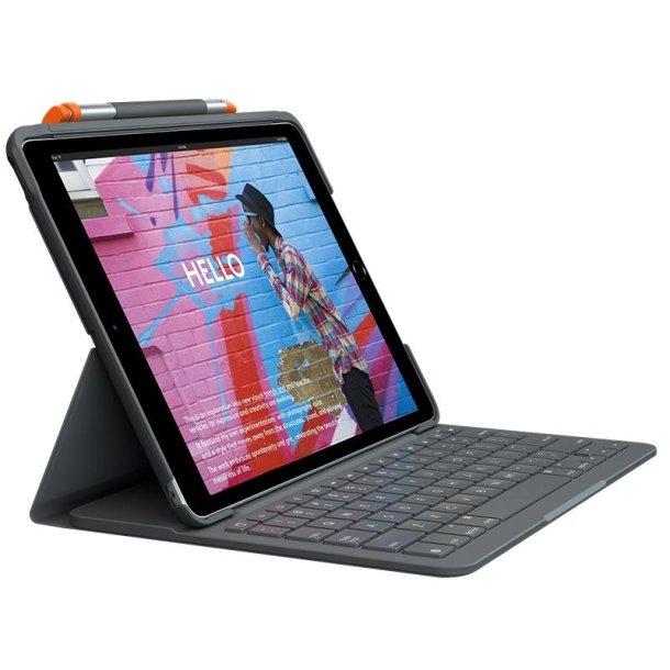 Logitech Slim Folio tastatur og folio - BT - Nordic - grafit - for Apple 10.2" iPad (7g, 8g, 9g)