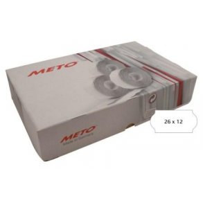 Meto etiket - permanent - 26x12mm - hvid - 36 ruller med 1500 stk. - I alt 54000 stk.