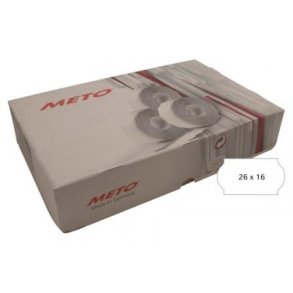 Meto etiket - permanent - 26x16mm - hvid - 36 ruller med 1200 stk. - I alt 54000 stk.