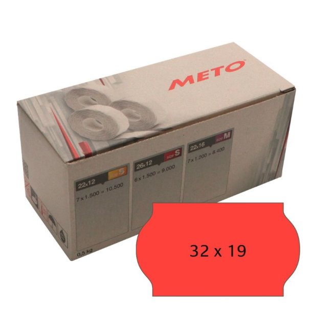 Meto etiket - permanent - 32x19mm - rd - 5 ruller med 1000 stk. - I alt 5000 stk.