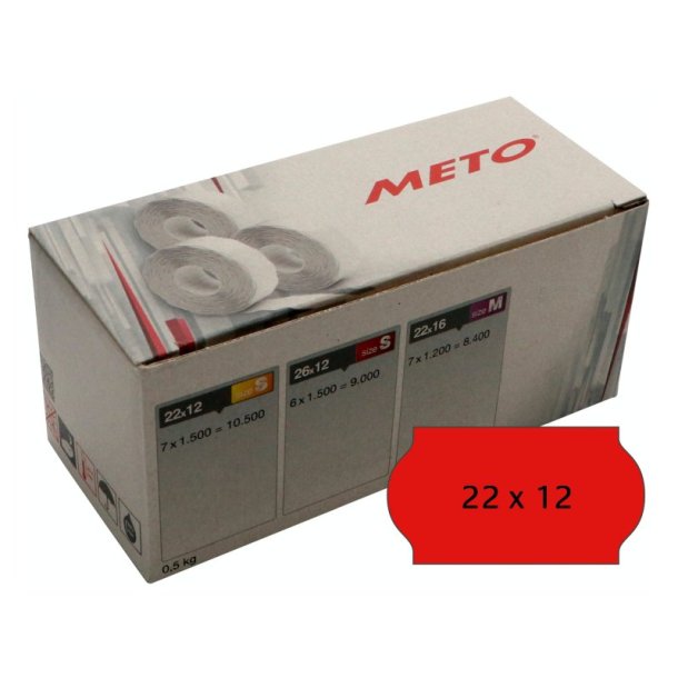 Meto etiket - permanent - 22x12 - rd - 7 ruller med 1500 stk. - I alt 10500 stk.