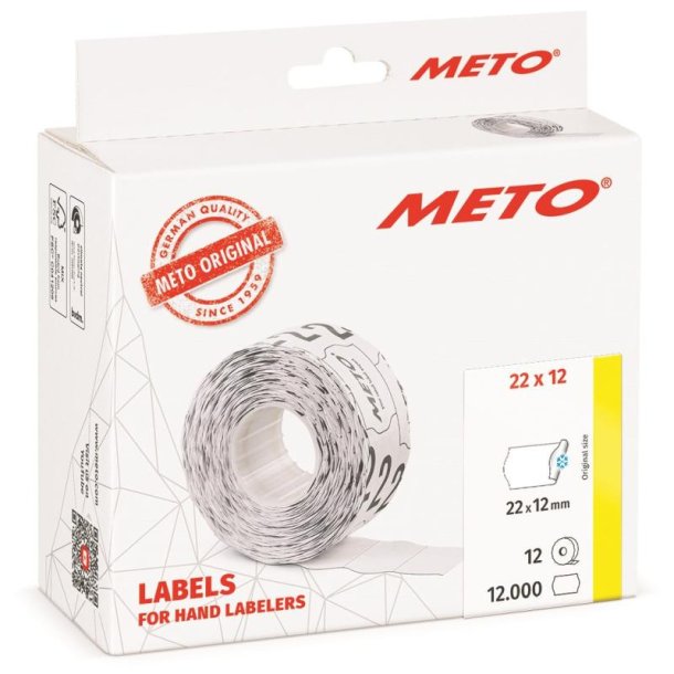 Meto fryseetiket permanent - 22x12mm - 12 ruller med 1000 hvide