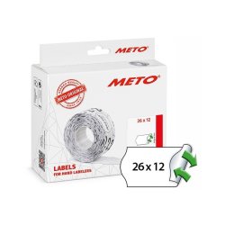 Meto prism�rker aftagelige - 26x12mm - 12 ruller med 1000 hvide