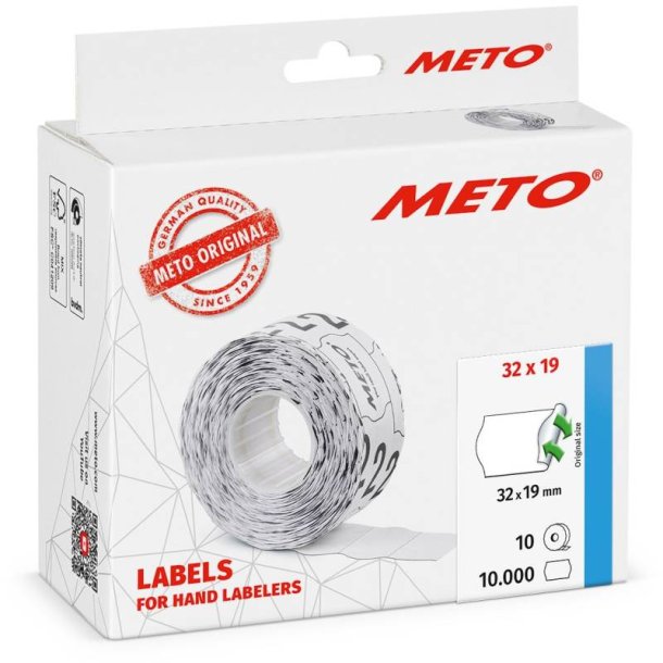 Meto prism�rker aftagelige - 32x19mm - 10 ruller med 1000 hvide