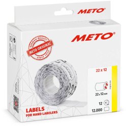 Meto prism�rker permanent - 22x12mm - 12 ruller med 1000 hvide