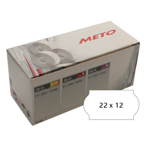 Meto prism�rker permanent - 22x12mm - 7 ruller med 1500 hvide
