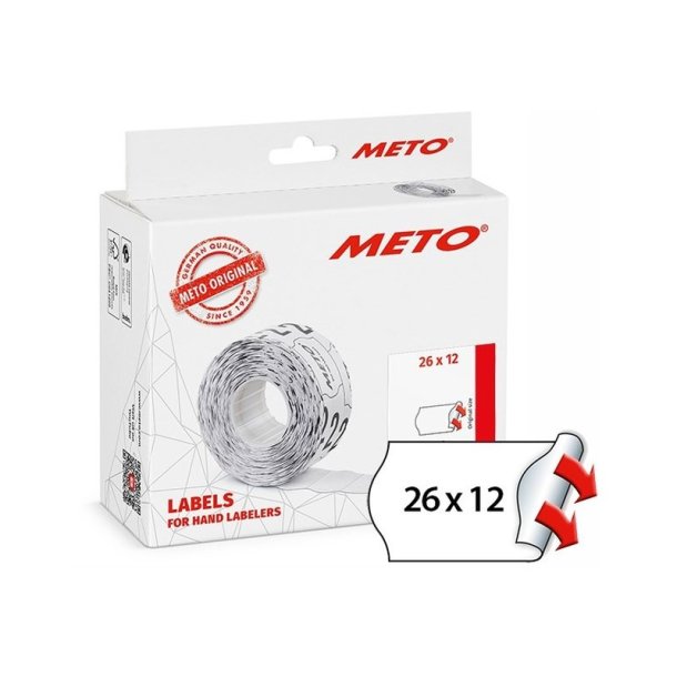 Meto prism�rker permanent - 26x12mm - 12 ruller med 1000 hvide