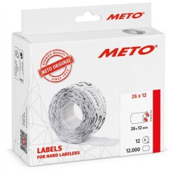 Meto prism�rker permanent - 26x12mm - 12 ruller med 1000 hvide