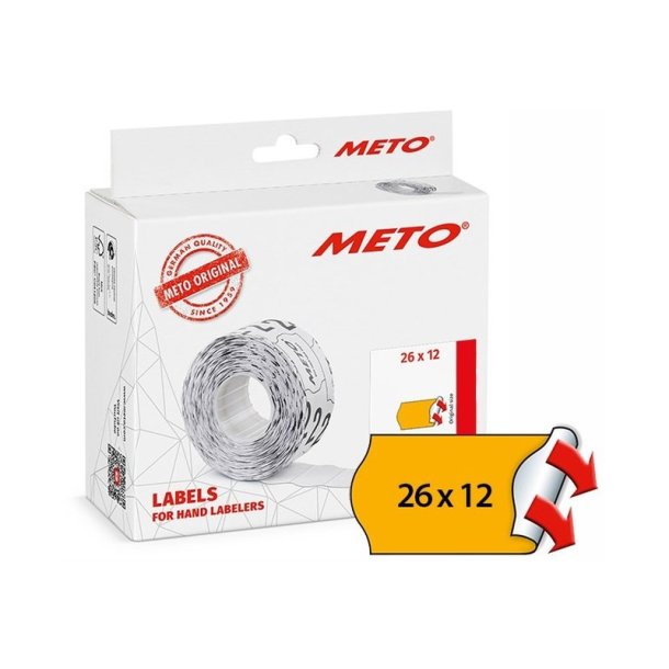 Meto prism�rker permanent - 26x12mm - 12 ruller med 1000 orange