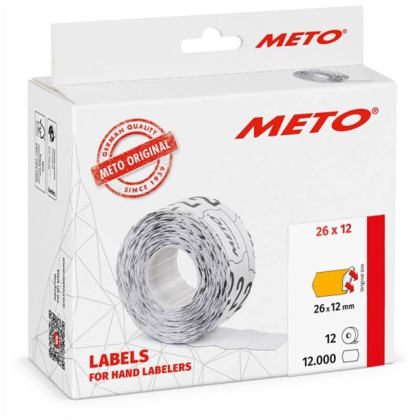 Meto prism�rker permanent - 26x12mm - 12 ruller med 1000 orange