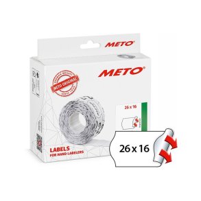 Meto prism�rker permanent - 26x16mm - 12 ruller med 1000 hvide