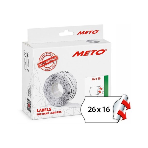 Meto prism�rker permanent - 26x16mm - 12 ruller med 1000 hvide