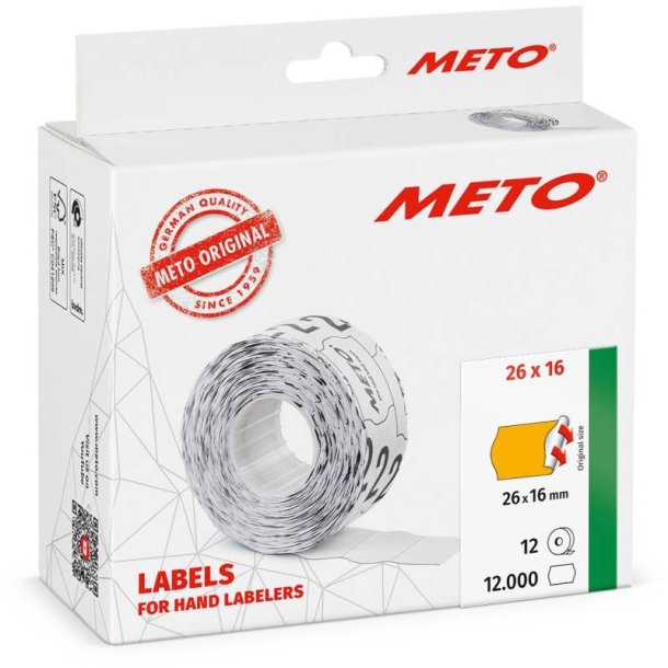 Meto prism�rker permanent - 26x16mm - 12 ruller med 1000 orange