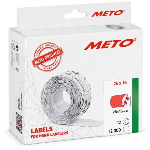 Meto prism�rker permanent - 26x16mm - 12 ruller med 1000 r�de