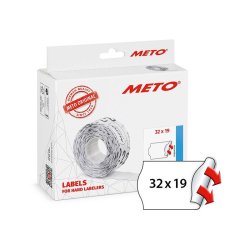 Meto prism�rker permanent - 32x19mm - 10 ruller med 1000 hvide