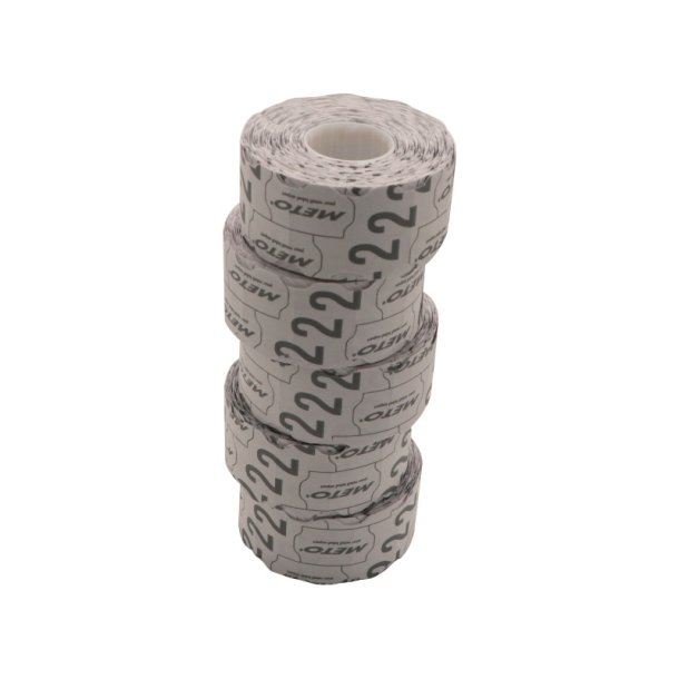 Meto prism�rker permanent - 32x19mm - 5 ruller med 1000 hvide