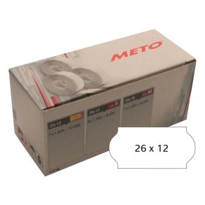 Meto prism�rker permanent - 26x12mm - 6 ruller med 1500 hvide