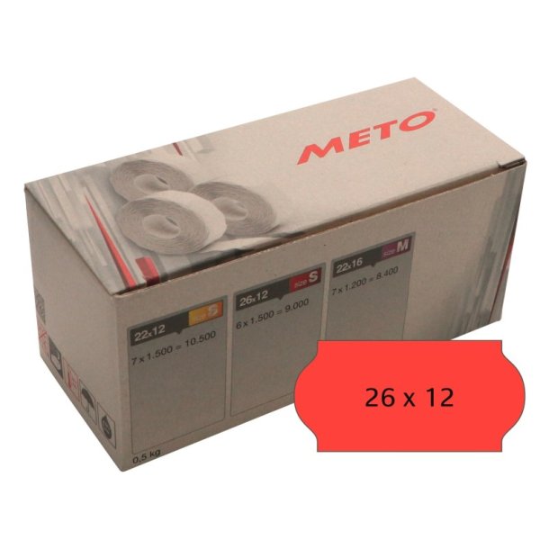 Meto prism�rker permanent - 26x12mm - 6 ruller med 1500 r�de