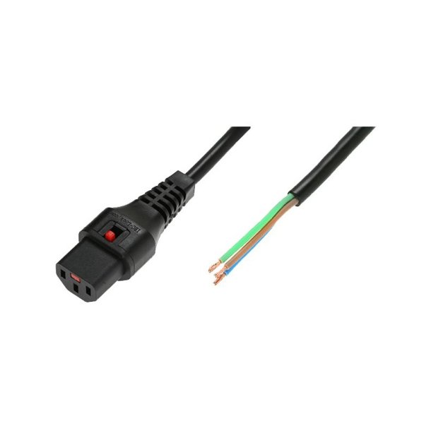 MicroConnect - Powercord C13 IEC Lock - Open End black 2 m, PC1025 - Black - Male - 2 m - C13 coupler - Straight - Polyv