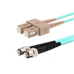 MicroConnect Fiber Patch kabel - ST/UPC-SC/UPC 15m OM3 MM Duplex LSZH OD: 2mm - 0.3dB Aqua