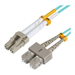 MicroConnect Fiber Patch kabel - LC/UPC-SC/UPC 1m OM3 MM Duplex LSZH - OD: 2mm - 0.3dB Aqua