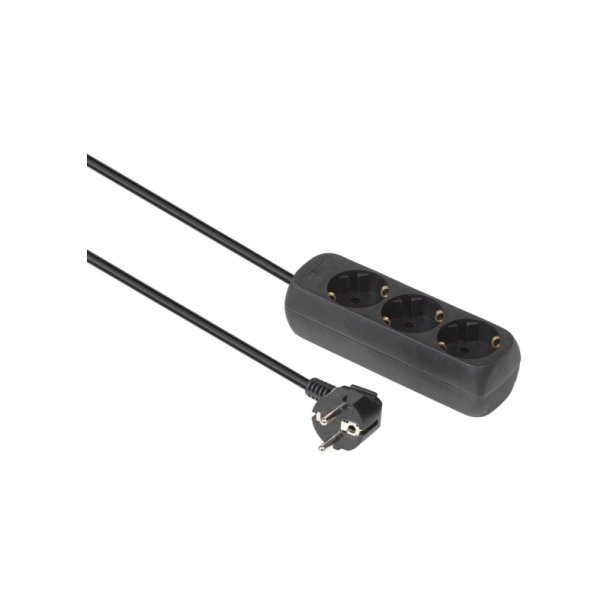 MicroConnect str�mskinne 3-vejs Schuko stikkontakt 3M - sort uden t�nd/sluk-knap med b�rnesikring