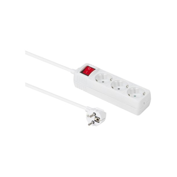 MicroConnect str�mskinne 3-vejs Schuko stikkontakt t�nd/sluk 3M - hvid lys kontakt med b�rnesikring