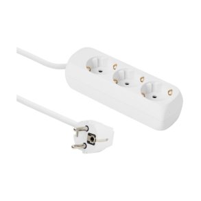 MicroConnect str�mskinne 3-vejs Schuko stikkontakt 3M - hvid uden t�nd/sluk-knap med b�rnesikring