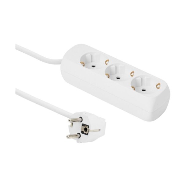 MicroConnect str�mskinne 3-vejs Schuko stikkontakt 3M - hvid uden t�nd/sluk-knap med b�rnesikring