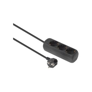 MicroConnect str�mskinne 3-vejs Schuko stikkontakt 1,5M - sort uden t�nd/sluk-knap - med b�rnesikre