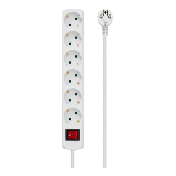 MicroConnect str�mskinne 6-vejs Schuko stikkontakt 10M - hvid med t�nd/sluk-knap og b�rnesikring