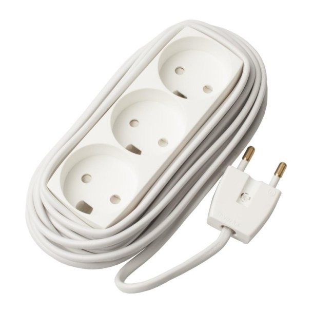 MicroConnect str�mskinne EL Socket 3 stikkontakt U/J - hvid 5m ledning