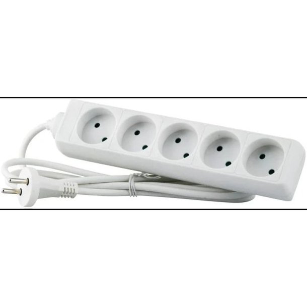 MicroConnect str�mskinne 5-vejs dansk stikkontakt 5m - hvid