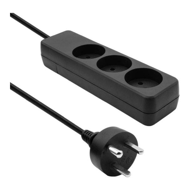  MicroConnect str�mskinne Dansk - 3-vejs - sort - med 10m EDB-kabel