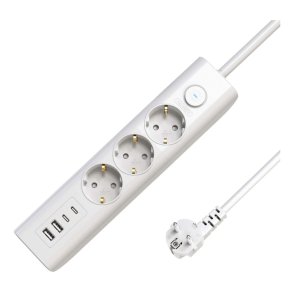  MicroConnect str�mskinne 3-vejs USB Schuko t�nd/sluk-knap 1,5M - hvid