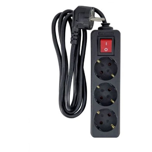  MicroConnect str�mskinne 3-vejs Schuko - t�nd/sluk-knap 5M - sort