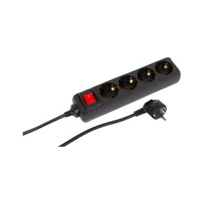  MicroConnect str�mskinne 4-vejs Schuko stikkontakt t�nd/sluk-knap 1,5M - sort