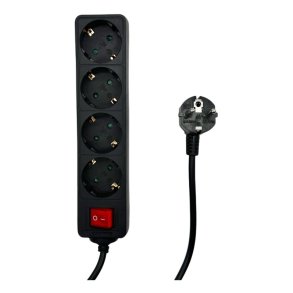  MicroConnect str�mskinne 4-vejs Schuko stikkontakt t�nd/sluk-knap 5M - sort