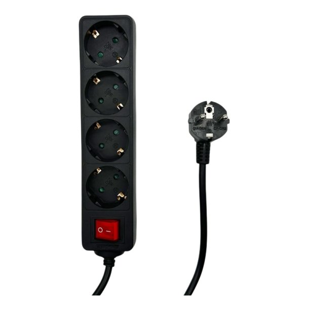  MicroConnect str�mskinne 4-vejs Schuko stikkontakt t�nd/sluk-knap 5M - sort