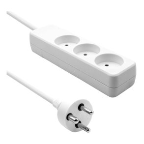  MicroConnect str�mskinne Dansk - 3-vejs - hvid 2m kabel