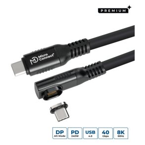 MicroConnect USB kabel - USB-C to USB-C cable 1m - Angled Premium magnetic 