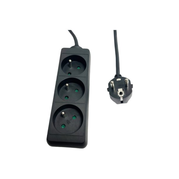 MicroConnect str�mskinne 3-vejs Fransk type E - 1,5m - sort