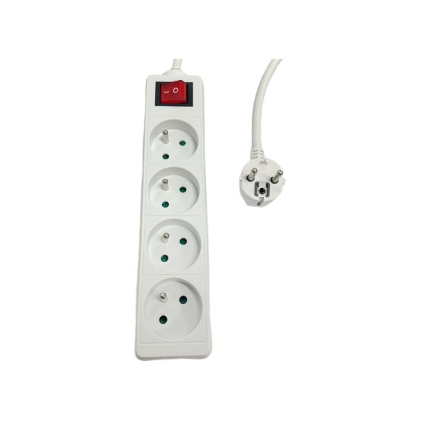  MicroConnect str�mskinne 4-vejs t�nd/sluk-knap Fransk type E - 1,5m - hvid