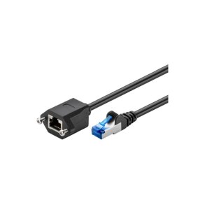 MicroConnect - S/FTP CAT6A Ext. cable 1m - with mounting flange Black - 27/7 AWG CU LSZH